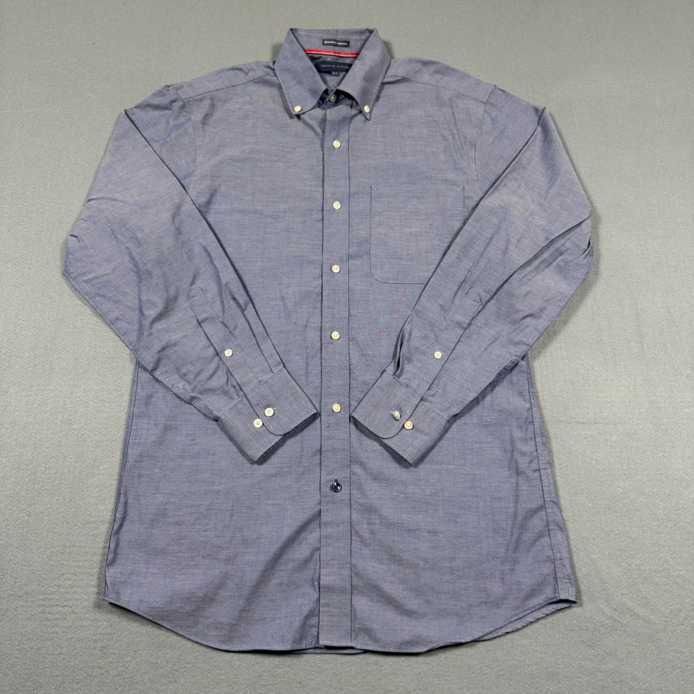 Tommy Hilfiger Mens Blue Non Iron Regular Fit Button Down Dress Shirt 14.5 32-33